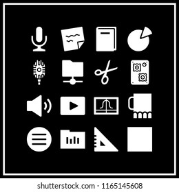 16 presentation vector icon set with is identical with, hard cover book, note and speaker icons for mobile and web