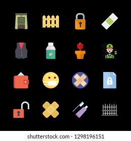 16 protection icons with spray and fence in this set