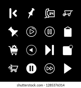 16 push icons with paperclip filled tool and shopping cart in this set