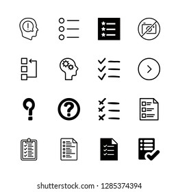 16 question icons with list and question mark in this set