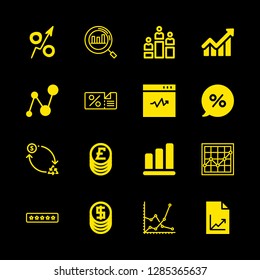 16 rate icons with graph and dollars coins stack in this set