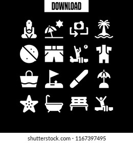 16 relax vector icon set with pedicure, bench, flip camera and sun umbrella icons for mobile and web