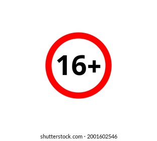 16+ restriction flat sign isolated on white background. 16 plus Age limit symbols