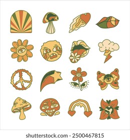 16 Retro Psychedelic Graphic Set