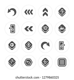 16 Return, Back, Seven, , Menu, Video player, Ten modern icons on round shapes, vector illustration, eps10, trendy icon set.
