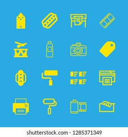 16 roll icons with paint roller shape of the tool and drum in this set