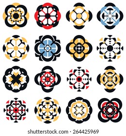 16 Round geometric ornaments set, label logo vector elements collection