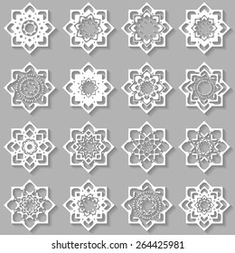 16 Round geometric ornaments set, label logo vector elements collection