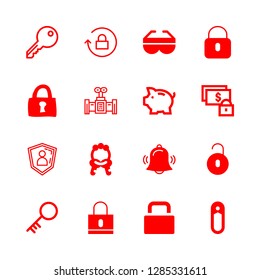16 safe icons with keys and safety glasses in this set