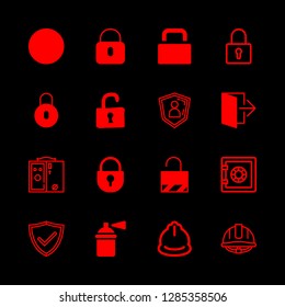 16 safe icons with lock and circular filled shape in this set