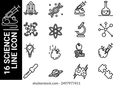16 science line icon, black and white
