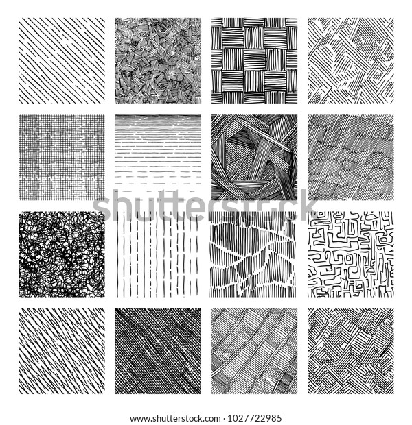 16 Seamless Pattern Ink Hand Drawn Stock Vector (Royalty Free) 1027722985