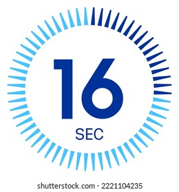 16 seconds,concept of time,timer icon,vector illustration,circle time pie diagram.