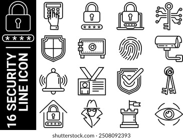 16 security line icon, black and white