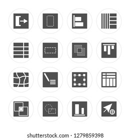 16 Sent, Column, Circular, Crop, Square, Cursor, Distort, Exclude modern icons on round shapes, vector illustration, eps10, trendy icon set.
