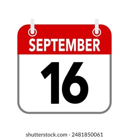 16 September, calendar date icon on white background.