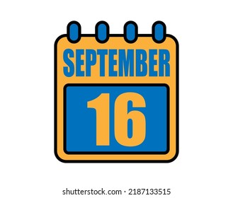 16 September calendar. September calendar icon in blue and orange. Vector Calendar Page Isolated on White Background.