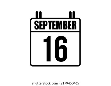 Calendario del 16 de septiembre. Página de calendario simple para el mes de septiembre. Vector negro sobre fondo blanco.