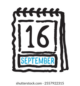 16 September date calendar - A simple yet elegant line art illustration of a date calendar captures the essence of organization and timekeeping. The clean lines and minimalistic design 