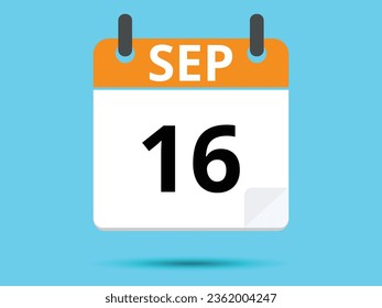 16 de septiembre. Calendario de icono plano aislado en fondo azul. Ilustración vectorial.