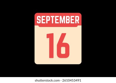16 September icon text page monthly web design on coral, white, tangerine and black background vector, icon, or illustration with the month of September 16