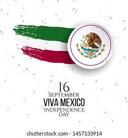 16 September, Mexico Happy Independence Day greeting card. Waving mexican flags and balloons isolated on white background. Patriotic Symbolic background Vector illustration.