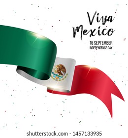 16 September, Mexico Happy Independence Day greeting card. Waving mexican flags and balloons isolated on white background. Patriotic Symbolic background Vector illustration.