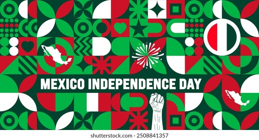 16 setembro Dia da Independência do México forma geométrica padrão fundo ou modelo de design de banner. día de la independencia méxico fundo. Conceito de férias.