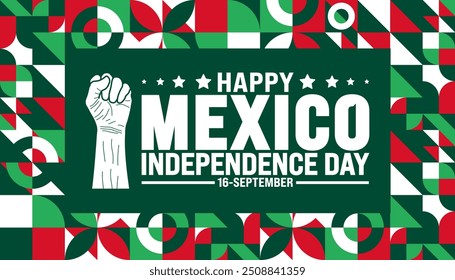 16 setembro Dia da Independência do México forma geométrica padrão fundo ou modelo de design de banner. día de la independencia méxico fundo. Conceito de férias.