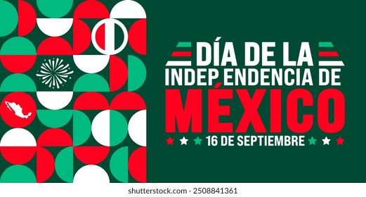 16 setembro Dia da Independência do México forma geométrica padrão fundo ou modelo de design de banner. día de la independencia méxico fundo. Conceito de férias.