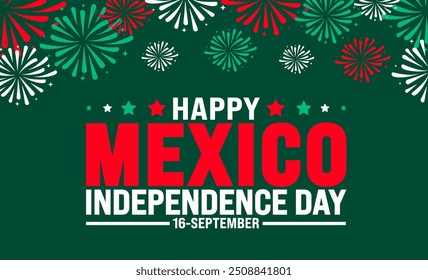 16 setembro Dia da Independência do México fundo ou modelo de design de banner com fogos de artifício. día de la independencia fundo do méxico. Conceito de férias.