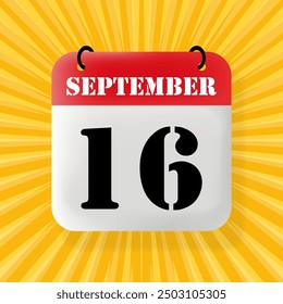 16 September. Speech bubble with calendar 2024, 2025. Year, month, day, week, time management. Planning concept. 3d illustration. Pop art style. Vector line icon for Business and Advertising