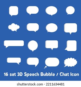 16 Set 3D white speech bubble, Chat message icon design.