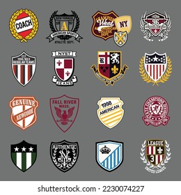 16 set badge y parches etiqueta ilustración vectorial para camisetas y otros usos.