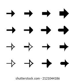16 conjunto de gráficos vectoriales editables por icono de flecha negra. Distinto trazo de flecha y línea. Colección de objetos Icons adecuada para mostrar la dirección, la ruta y el cursor del símbolo de impresión web. 