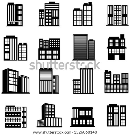 16 set of black building symbol, building icon collection 