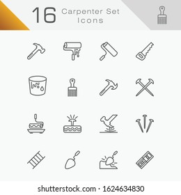 16 sets of carpenter. Brush, hammer, saw vector logo design for your business