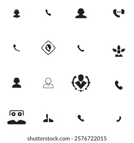 16 Silhouette vector contact icon set