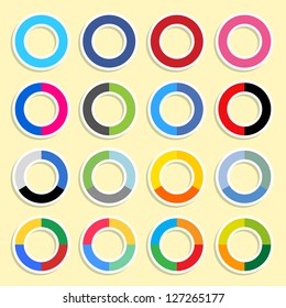 16 simple popular social networks icon. Color ring shapes internet button white stroke and drop shadow on yellow background. Solid plain flat tile style. Vector illustration web design element 8 eps