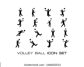 16 (Sixteen) Simple Volleyball Black Monochrome Icon Set Collection, in Trendy Flat Isolated on White Background.- Vector EPS 10

