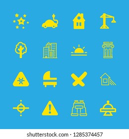 16 sky icons with ufo and building crane in this set