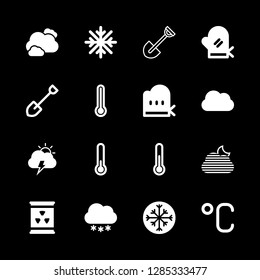 16 snow icons with cloud storm weather symbol and fog night weather interface symbol in this set