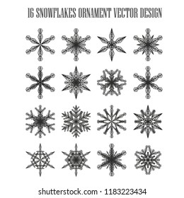 16 Snowflakes ornament vector design