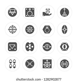 16 Soapstone, Lethargy, Still, Wisdom, Greatness, Zinc, Oil, Aqua, Antimony modern icons on round shapes, vector illustration, eps10, trendy icon set.