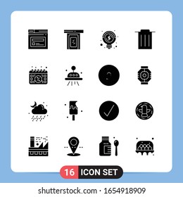 16 Solid Black Icon Pack Glyph Symbols for Mobile Apps isolated on white background. 16 Icons Set.