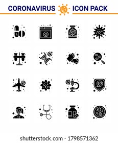 16 Solid Glyph Black Corona Virus Pandemic Vektorgrafiken Labor; Prüfung; Kapsel; Infektion; Viruscoronavirus 2019-nov Krankheit Vektor Design Elements
