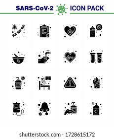 16 Solid Glyph Black Coronavirus Covid19 Icon pack such as protection; spray; vaccine; cleaning; medical viral coronavirus 2019-nov disease Vector Design Elements