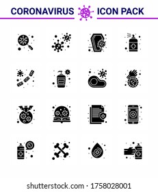 16 Solid Glyph Black coronavirus epidemic icon pack suck as hand; spray; infection; skull; death viral coronavirus 2019-nov disease Vector Design Elements