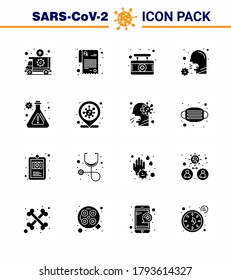 16 Solid Glyph Black Coronavirus Covid19 Icon pack such as sneeze virus; illness; board; healthcare; cough viral coronavirus 2019-nov disease Vector Design Elements