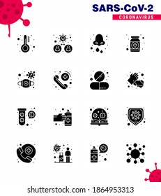 16 Paquete de iconos Sólido de glifo negro Coronavirus Covid19, como salud; aptitud física; virus; medicamentos; enfermedad coronavirus viral de la salud 2019-nov Elementos de diseño de vectores